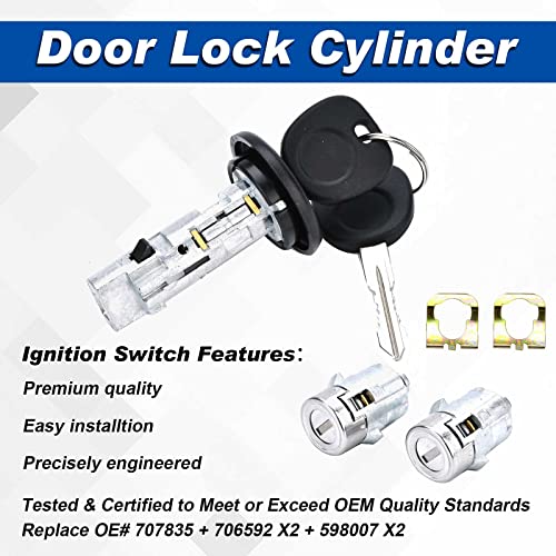 Ignition Switch Lock Cylinder with Pair Front Door Lock Cylinder Compatible with 2003-2006 Chevy Silverado Suburban GMC Sierra Yukon Cadillac Escalade Replace OE# 707835 + 706592 X2 + 598007 X2