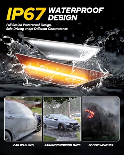 AUTOONE Switchback LED Side Marker Lights Compatible With 10th Gen Honda Civic 2016-2021, Amber Yellow Turn Signals & White Daytime Running Lights, Smoked Lens, 2PCS