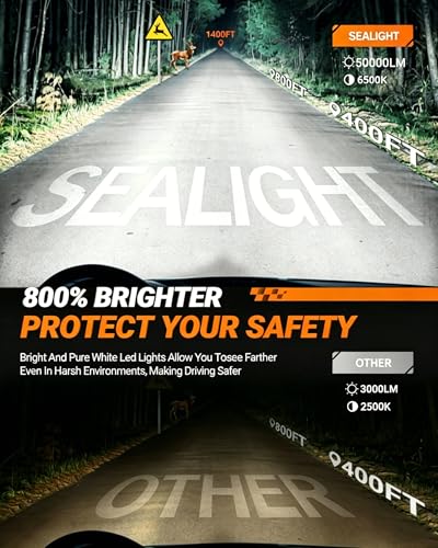 SEALIGHT H4/9003/HB2 LED Bulbs, 50000LM 900% Super Brighter, 1:1 Size, 6500K Cool White, 60000Hrs Long Service Life with Cooling Fan, Plug and Play, Pack of 2
