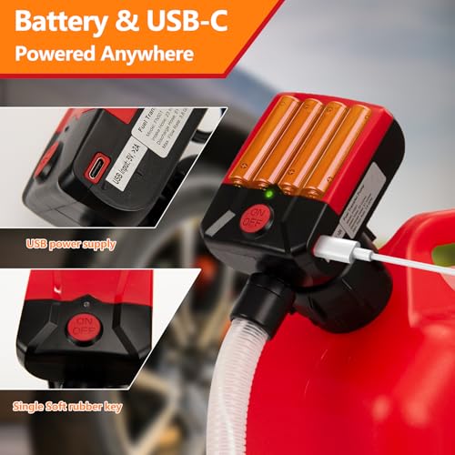 Automatic Portable Fuel Transfer Pump with Auto-Stop, 3.8 Gallon per minute, Extra Long Hose, Battery Powered and USB Type-c, 4 Can Adapters, Leak protection, Gas Can Pump for Oil, Diesel and Gasoline