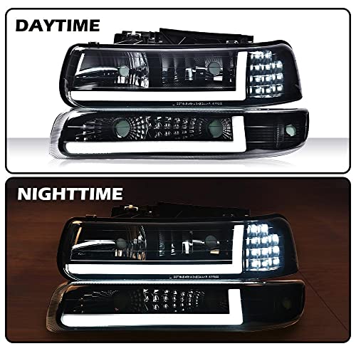 G-PLUS LED DRL Headlights Assembly Fit Chevy Silverado 1500 2500 1999-2002