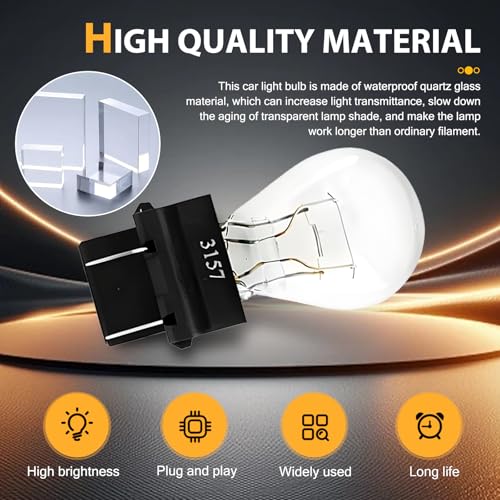Teybouk 3157 Bulb, 10 PCS Brake Light Bulb, High Brightness Turn Signal Brake Light, Universal Automotive Marker Tail Replacements Accessories for Truck SUV Car (White)