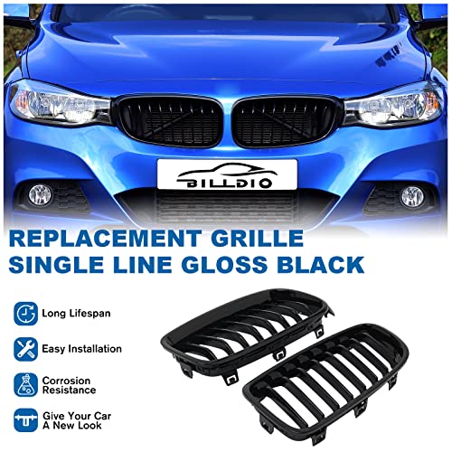 BILLDIO F30 Grille - Black Kidney Single slats Grill Compatible With BMW 3 Series F30 F31 2012-2018 320i 328i 328d 330e 330i 335i 340i 328i,ABS Gloss Black Kidney Grill