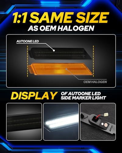 AUTOONE LED Side Marker Lights White Compatible With 5th Gen Chevrolet Camaro 2010-2015, Front & Rear Fender Side Markers, Smoked Lens Driver & Passenger Side Bumper Lights, Pack of 4