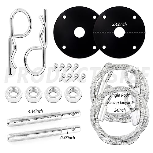Hood Pins Kit for Car - Stainless Steel Hood Pin Lock Clip with Racing Lanyard for Fixing Car Hood Cover & Reduce Shaking - Universal Car Mods Exterior Accessories Fits Most Car Truck SUV(Black)