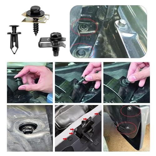 Fiknonk 100 PCS Car Body Fasteners Assortment Kit, Bumper Fender Splash Guard Screws Bolts U-Nuts, Universal for Most Cars, Trucks, SUVs (Black)