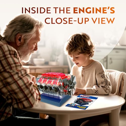 Playz V8 Combustion Engine Model Kit that Runs - Build Your Own STEM Mini V8 Model Engine Kit for Adults & Kids Age 12+, Visible V8 Mini Engine Kit that Works for Adult w/ 270 STEM Parts