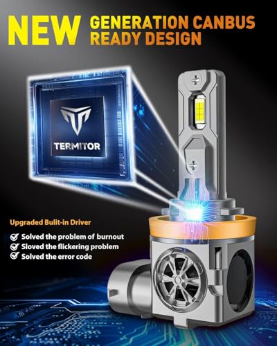 Termitor Upgraded H11 9005 Light Bulbs Combo, 100,000LM Super Bright H9 H8 Bulbs, 85000+Hrs Long Life, 1:1 Halogen Fit Plug-N-Play H9 H8 HB3 Off Road Lights, 6500K White, Pack of 4