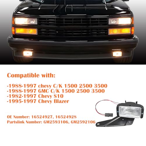 Front Fog Light Assembly Set Compatible with 1988-1997 Chevy GMC C/K Series