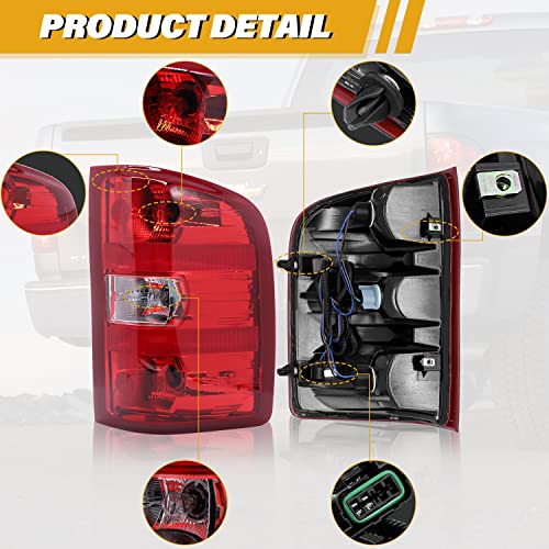 CLERYYE Tail Light Assembly Compatible with Chevy Silverado 07-13 1500 | 07-14 2500 HD 3500 HD, OE-Style Replaces 25958483 GM2801207, w/Bulbs and Harness, Right Passenger Side, Red Border