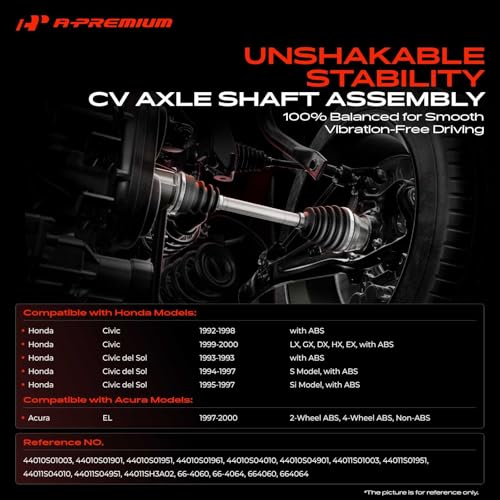 A-Premium Pair (2) Front CV Axle Shaft Assembly Compatible with Honda Civic 1992-2000, Civic del Sol 1993-1997 & Acura EL 1997-2000, Driver and Passenger Side