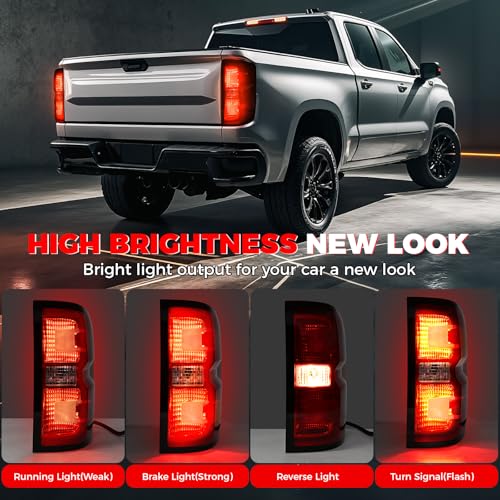 SHINEHOME Tail Light Assembly Compatible with 2016-2019 Chevy Silverado 1500 2500HD 3500HD GMC Sierra 3500HD Left Driver Side Right Passenger Side Taillight Brake Lamp Bulb and Harness