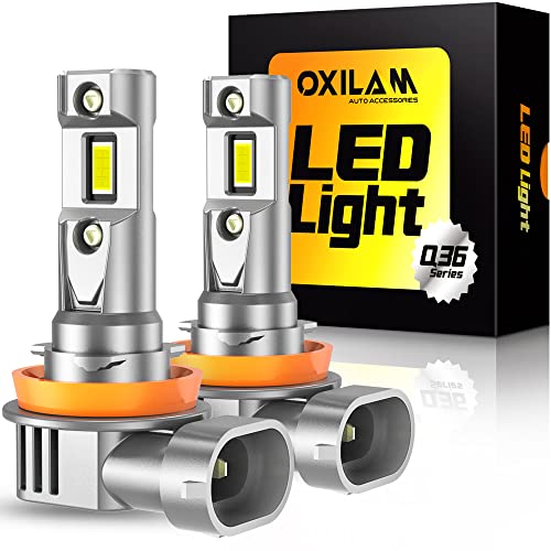 OXILAM H11 LED Light Bulb, 1100% Brighter 6500K Cool White, Anti-Flicker, 70,000Hrs Lifespan, Plug and Play, IP68, H16 LED Light Compatible with Cars Trucks SUVs, Pack of 2