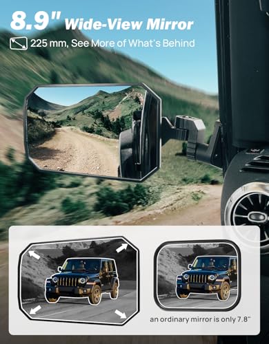 JOYTUTUS Wrangler Mirrors Doors Off Compatible with Wrangler TJ JK & Unlimited, Wrangler JK Side Mirrors for Wrangler 1997-2018, Wider View No Vibrate & Wobble (Patented), Does Not Fit on Doors