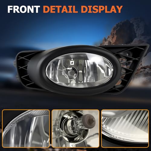 Fog Lights Assembly Replacement for 2009 2010 2011 Honda Civic Sedan, Front Bumper Driving Fog Lamps with Wire Harness for Passenger and Driver Side (Clear Lens)