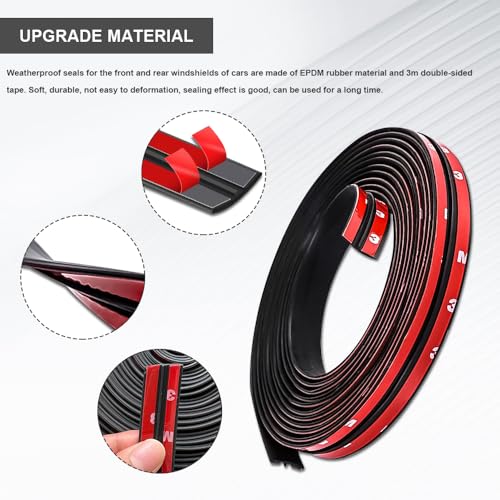 Tecledsn 2 Pieces Windshield Rubber Seal Windshield Trim Stripping, Car Weather Stripping, Waterproof Rubber Edge Trim, 22 Ft T Shape Sealing Strip Universal for Car Front Rear Windshield