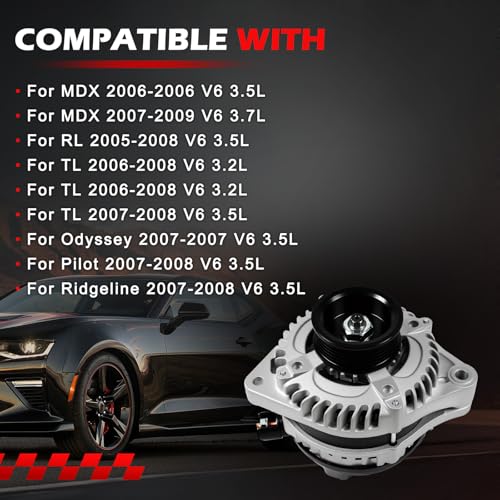 Autodevil 11099 Alternator Fit for MDX TL RL, for Pilot Odyssey Ridgeline, 2005 2006 2007 2008, 3.2L 3.5L 3.7L,130Amp 12V Automotive Replacement Alternator OE 31100-RDJ-A01,CSC10,CSD29