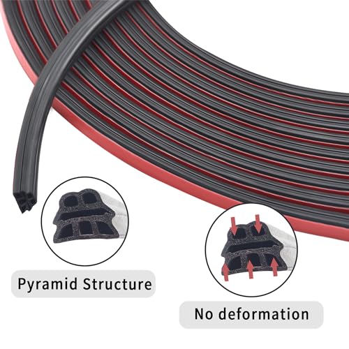 16.4Ft Automotive Weather Stripping,Upgrade Soundproofing Car Door Seal Strip with 3 Layer Structure,Universal Car Accessories Rubber Driver Door Seal for Car Door/Hood (16.4Ft)