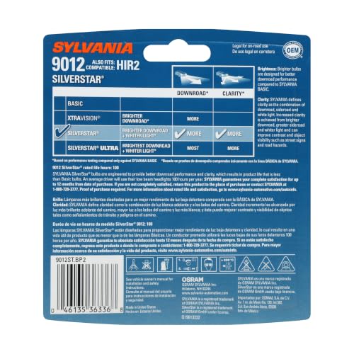 SYLVANIA - 9012 SilverStar - High Performance Halogen Headlight Bulb, High Beam, Low Beam and Fog Replacement Bulb, Brighter Down Road with Whiter Light (Contains 2 Bulbs)