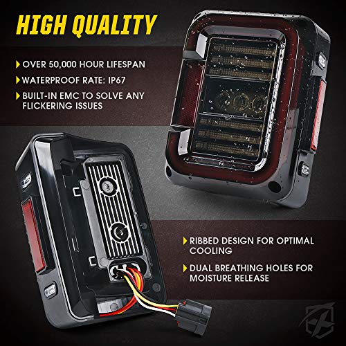 C-Shaped Smoked LED Tail Lights Compatible with 2007-2018 Jeep JK JKU