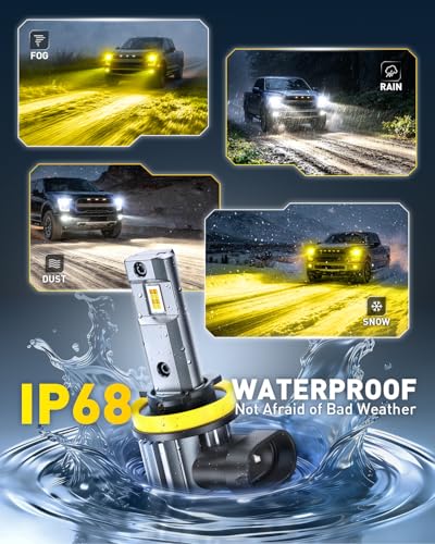 AUXITO H11 LED Dual Color Bulb 80000LM, 6500K White 3000K Golden Yellow Switchback Fog Lights, 60000H Extremely Long Life, 1:1 Mini Design for Easy Installation, Pack of 2