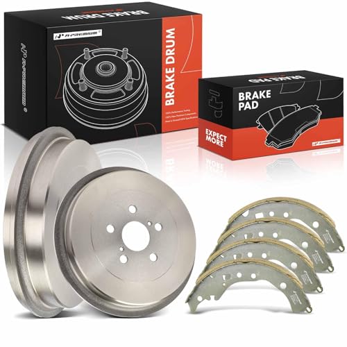 A-Premium 11.18 inch (284mm) Rear Brake Drums + Ceramic Shoes Set Compatible with Select Toyota Models - Corolla 2009-2019, 6-PC Set