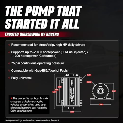 Aeromotive A1000 In-Line Electric Fuel Pump - 12V Inline External Fuel Pump for EFI or Carbureted Gas Powered Car Engines, High Flow Performance, ORB-10 Ports, Supports Up to 1000 HP, Red - 11101