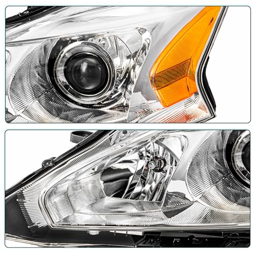 TUSDAR Upgraded Lens Headlights Assembly Fit for 2013-2015 Nissan Altima Halogen Headlamps Replacement Chrome Housing with Amber Reflector
