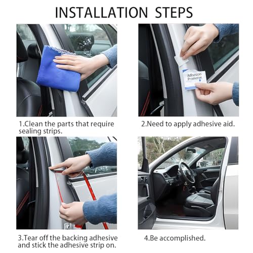 Sandfren Car Door Seal Strip, 52.49ft Rubber Double Layer Self Adhesive Automotive Weather Stripping for Windows Hood Trunk, Soundproofing Vehicle Sealing Strip Accessories, Universal Fit