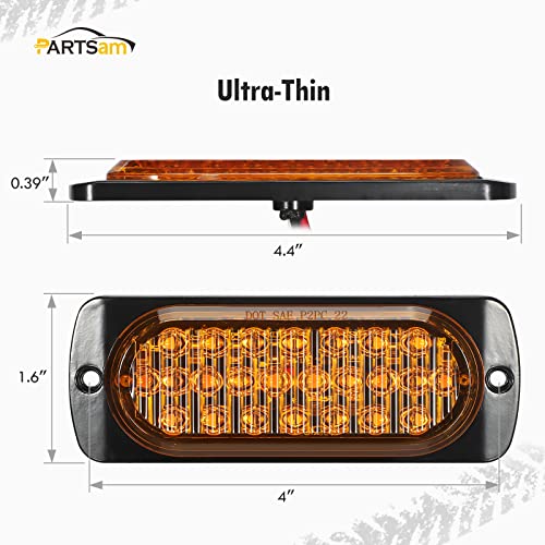 Partsam 2Pcs 4.4" Amber 24 LED Turn Signal Side Marker Lights [DOT Approved], IP67 Waterproof Amber Lens Aluminum Housing Surface Mount Marker Lights for Trailer Truck Tractor RV