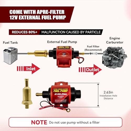 ENGINEMAN Universal 12 Volt Electric Fuel Pump 5-9 PSI, 35GPH, Super 12S Plus for Gasoline Diesel Engines