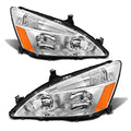 ADCARLIGHTS 2003 2004 2005 2006 2007 Accord Headlight Assembly for 2003-2007 Honda Accord 2/4dr Clear Lens Chrome Housing with Amber Reflector Headlamp Replacement Left and Right Pair（W/O Bulbs）