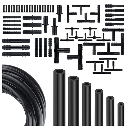 Multipurpose Vacuum Line Kit,6PCS 5Ft Vacuum Hose Automotive+64PCS Vacuum Line Connectors,Max 130PSI Silicone Hose for Variety Car Piping System Automotive Replacement Vacuum Hoses (70PCS)
