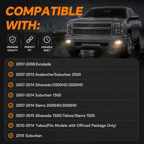 G-PLUS Front Bumper Fog Lights Fit Chevy Silverado/Tahoe/Suburban 2007-2015
