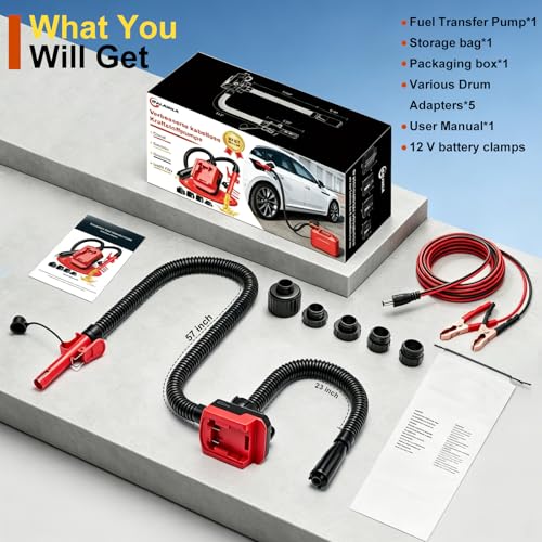 5.5 GPM Cordless Fuel Transfer Pump with Auto Shut-Off & Beep Alert, 57"Hose & 5Adapters, Compatible with DeWalt 20V & Milwaukee 18V Batteries, Portable Gas Can Pump for Gasoline andDiesel (Bare Tool)