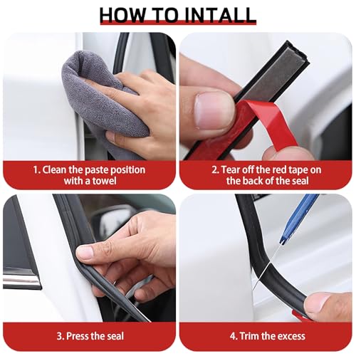 Car Door Seal Strip, 39.3 Feet Long Self Adhesive Auto Rubber Door Weather Stripping Draft Seal Strip with Double Hole, Auto Weather Stripping Edge Protector for Car Window and Door, Engine Cover