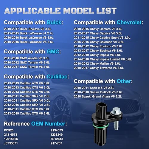 Engine Crankshaft Position Sensor PC920 Compatible with 2010-2017 Chevy Equinox Impala Traverse Camaro GMC Terrain Acadia Cadillac ATS CTS SRX XTS Buick Enclave Lacrosse V6 3.0L 3.6L