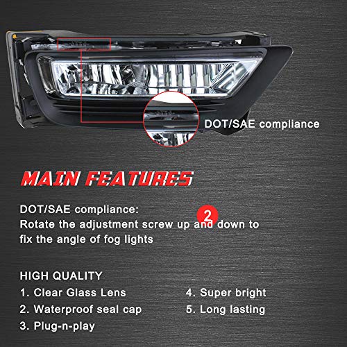 Driving Fog Lights Lamps Replacement for Honda Accord 2013 2014 2015 4-door Sedan with H11 12V 55W Halogen Bulbs HO2593132 HO2592132 (Clear Lens)