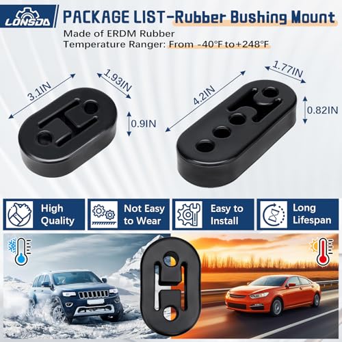 Lonsda 16PCS Universal Exhaust Rubber Hanger Heavy Duty Exhaust Hanger Rod Exhaust Pipe Hanger Weld On - 3/8" Rod 7.6" Long + Straight 10" Long