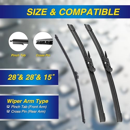 5 PLUS® Silicone Windshield Wipers Replacement for Ford Edge 2015 2016 2017 2018 2019 2020 2021 2022 2023 Wiper Blades(Set of 3),Automotive Replacement Windshield Wiper Blades For My Car-28"/28"/15"
