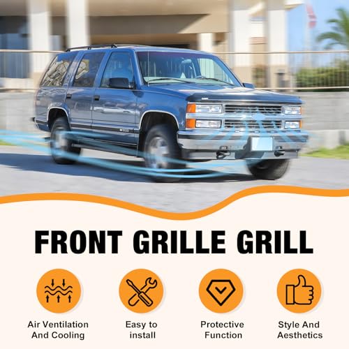 CarPartsDepot Front Grille Grill Chrome Shell with Insert Compatible With Chevrolet 1994-2000 C/K 1500 2500 3500 Tahoe Blazer For Models w/Dual Headlights