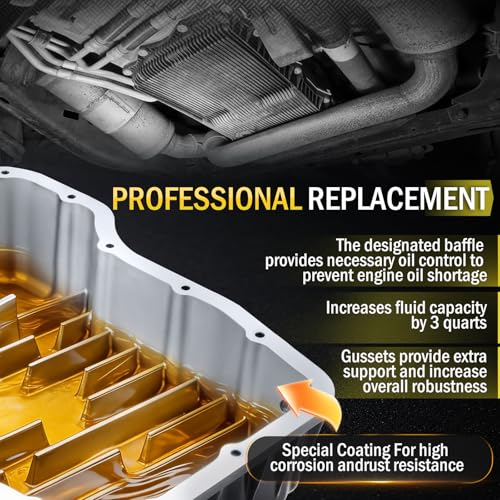 228052110 Heavy Duty Transmission Pan Compatible with Dodge Ram 2500 3500 6.7L Cummins 68RFE, Cast Aluminum Oil Pan with 3 Quart Extra Capacity & Neodymium Magnetic Drain Plug, Brushed Finish