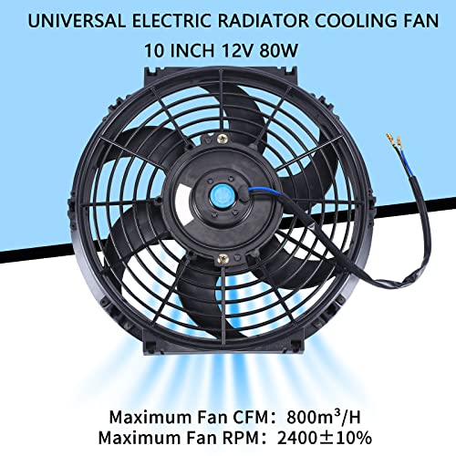 FGJQEFG 10 Inch Universal Slim Fan Push Pull Electric Radiator 12V 80W High Performance Cooling Fan Mount Kit Black 2 Pcs