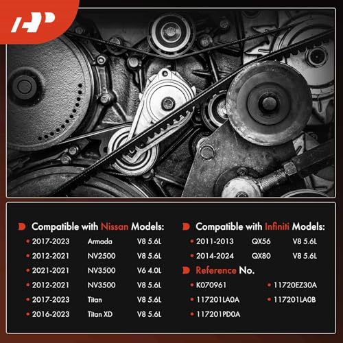 A-Premium 96.2 Inch Engine Serpentine Drive Belt Compatible with Nissan Titan 2017-2023, Armada 2017-2023, NV2500 NV3500 2012-2021, TITAN XD 2016-2023 & Infiniti QX80 2014-2024, QX56 2011-2013