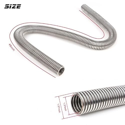 iRKY 48" Flexible Radiator Hose Stainless Steel Universal Water Hoses Adapter Coolant Radiator Hose Kit With 4Pcs Chrome Caps (8 Clamps, Silver)