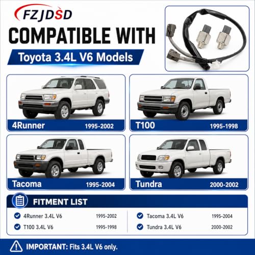 FZJDSD 2pcs Engine Knock Sensor with Harness 8221934010 Compatible with Toyota 4runner 1995-2002 T100 1995-1998 Tacoma 1995-2004 Tundra 2000 2001 2002 3.4L V6 Replace 82219-34010