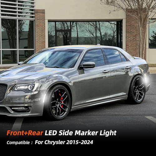 DouMmantn LED Side Marker Light Compatible with Chrysler 300 for Chrysler 300s for Chrysler 300c 2015 2016 2017 2018 2019 2020 2021 2022 2023 2024 Front Rear Side Marker Light, Smoked Lens, 4PCS