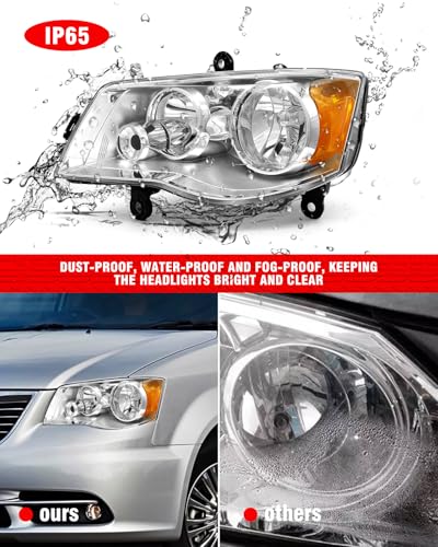 ADCARLIGHTS Compatible with 2011 2012 2013 2014 2015 2016 2018 2019 2020 Dodge Grand Caravan 08-16 Chrysler Town & Country Headlights Chrome Housing Amber Reflector Driver and Passenger（W/O Bulbs）