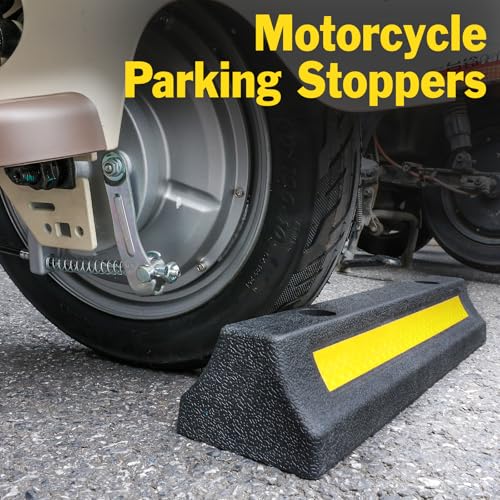 YesBes 2 Pack Garage Parking Aid, 16.9'' Parking Stopper for Garage, Car Truck Curb Floor Parking Lot Wheel Tire Stops Bumpers with Reflective Yellow, Parking Gadgets Protects Garage Walls and Car