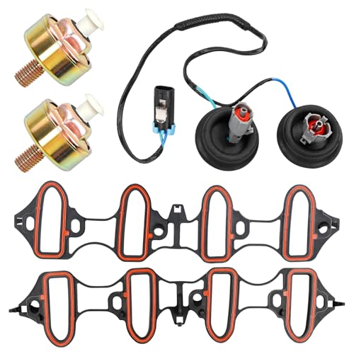 Dual Knock Sensors with Wiring Harness and Intake Manifold Gasket Kit | for Chevy Silverado Avalanche Tahoe, GMC Sierra Yukon, Cadillac Hummer & More GM Vehicles | Replace# 12601822,213-3521,89060413